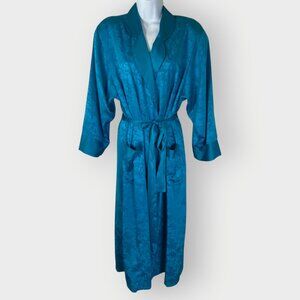 Vtg Victorias Secret Robe | Small | Teal Satin Jacquard | Belted Pockets